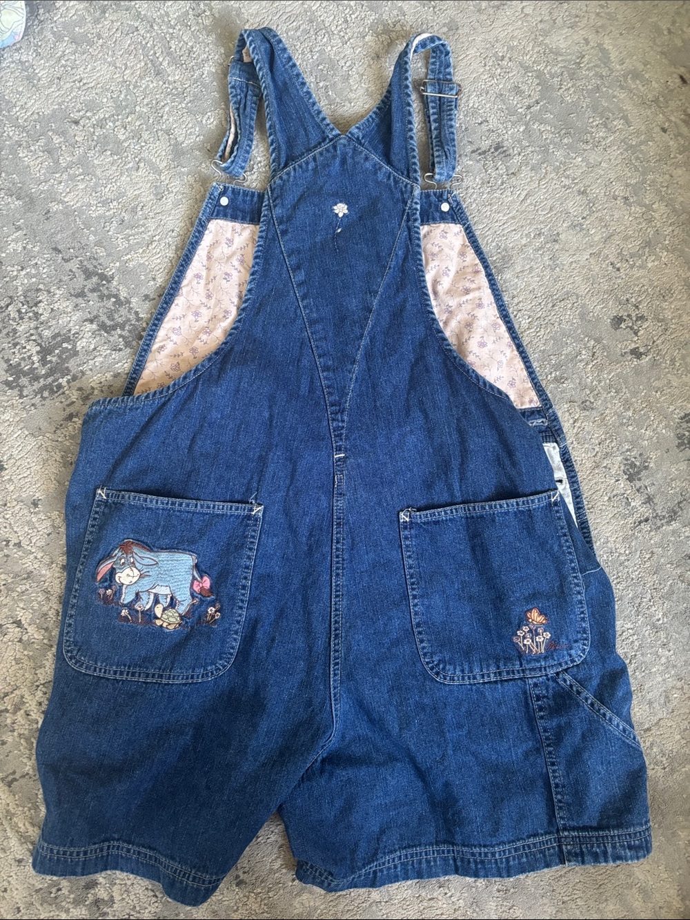 VINTAGE Disney Light Blue Denim Overalls with Floral Lining - Picture 5 of 5